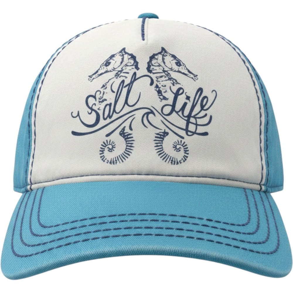 Salt Life Womens Blue White Seahorse Graphic Snapback Trucker Hat One Size